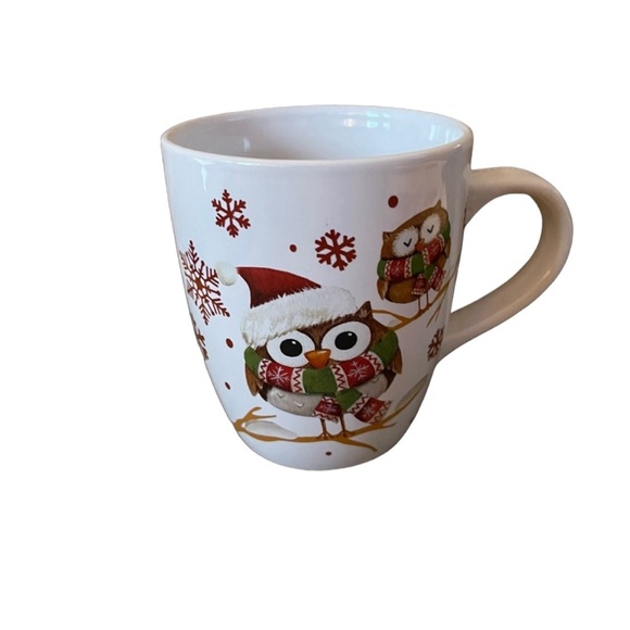 Christmas Owl In a Santa Hat Coffee Hot Chocolate Mug Oversized - Picture 4 of 8